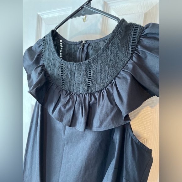 J.Crew Ruffle Neck Black‎ Shift Dress 100% Cotton Size 00 - Picture 15 of 15